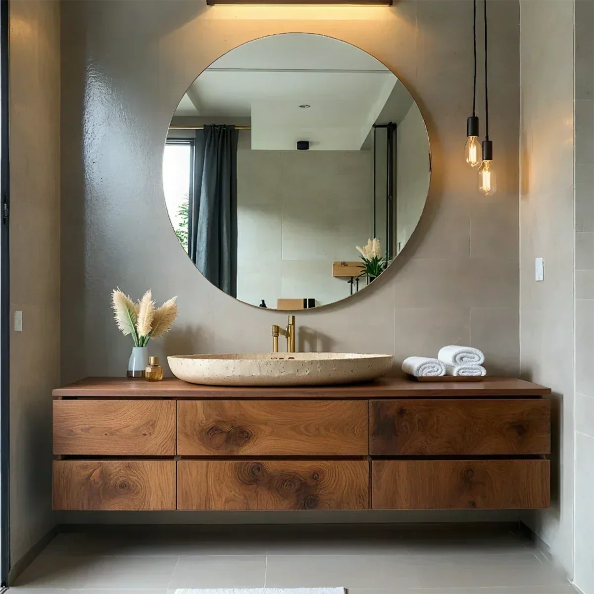 Floating Solid Wood Bathroom Vanity with Modern Storage - Rustira