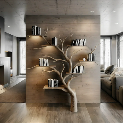 Tree Decorative Bookshelf Carved Embossed Wall Mounted Bookshelf Solid Wood Driftwood Branch Wall Shelf Art Christmas gift 