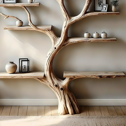 Decorative bookshelf, tree branch floor, wall-mounted, solid wood interior, home decoration, gift 