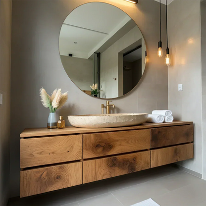 Floating Solid Wood Bathroom Vanity with Modern Storage - Rustira