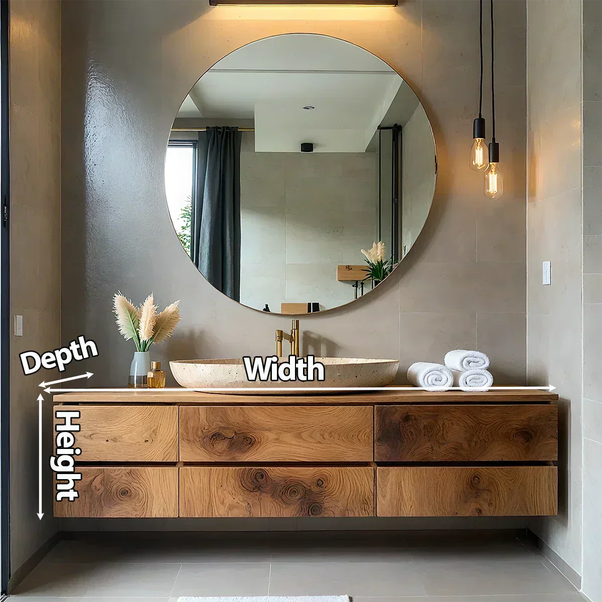 Floating Solid Wood Bathroom Vanity with Modern Storage - Rustira