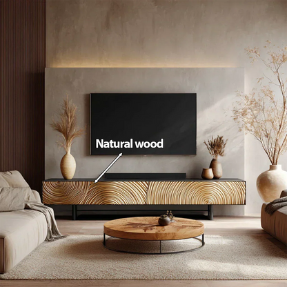 Golden Spiral-Carved Solid Wood TV Stand – Luxury Organic Console - Rustira