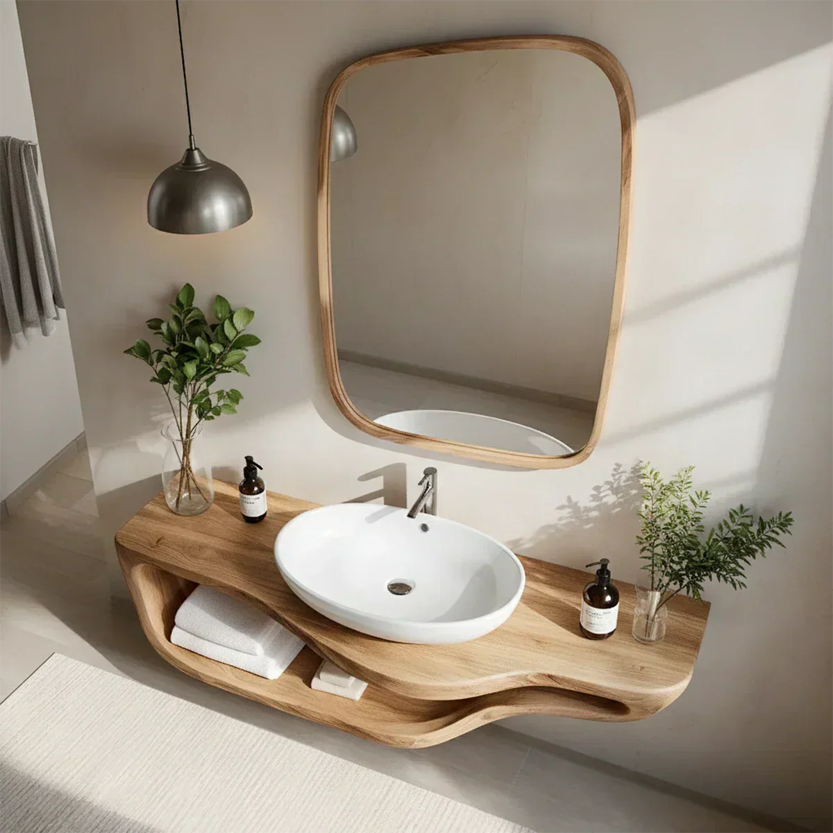 Handcrafted Live Edge Floating Bathroom Vanity With Shelf - Rustira