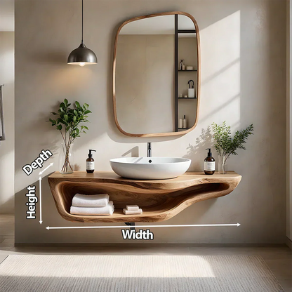 Handcrafted Live Edge Floating Bathroom Vanity With Shelf - Rustira
