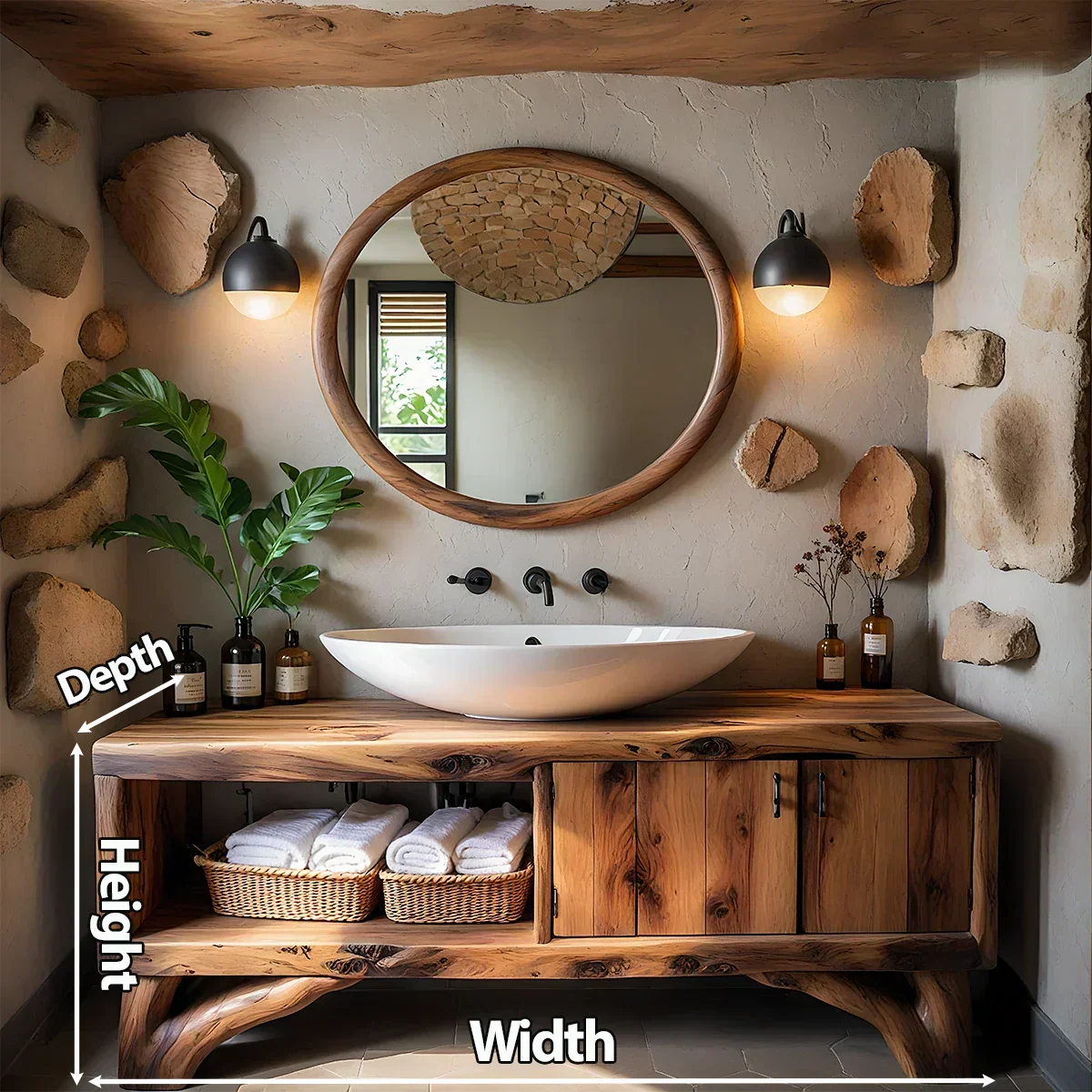 Handcrafted Live-Edge Rustic Solid Wood Bathroom Vanity - Rustira