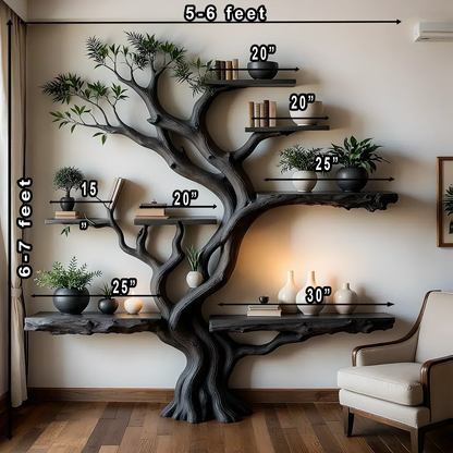Tree Design Bookshelf – Rustic Charm in Solid Wood 