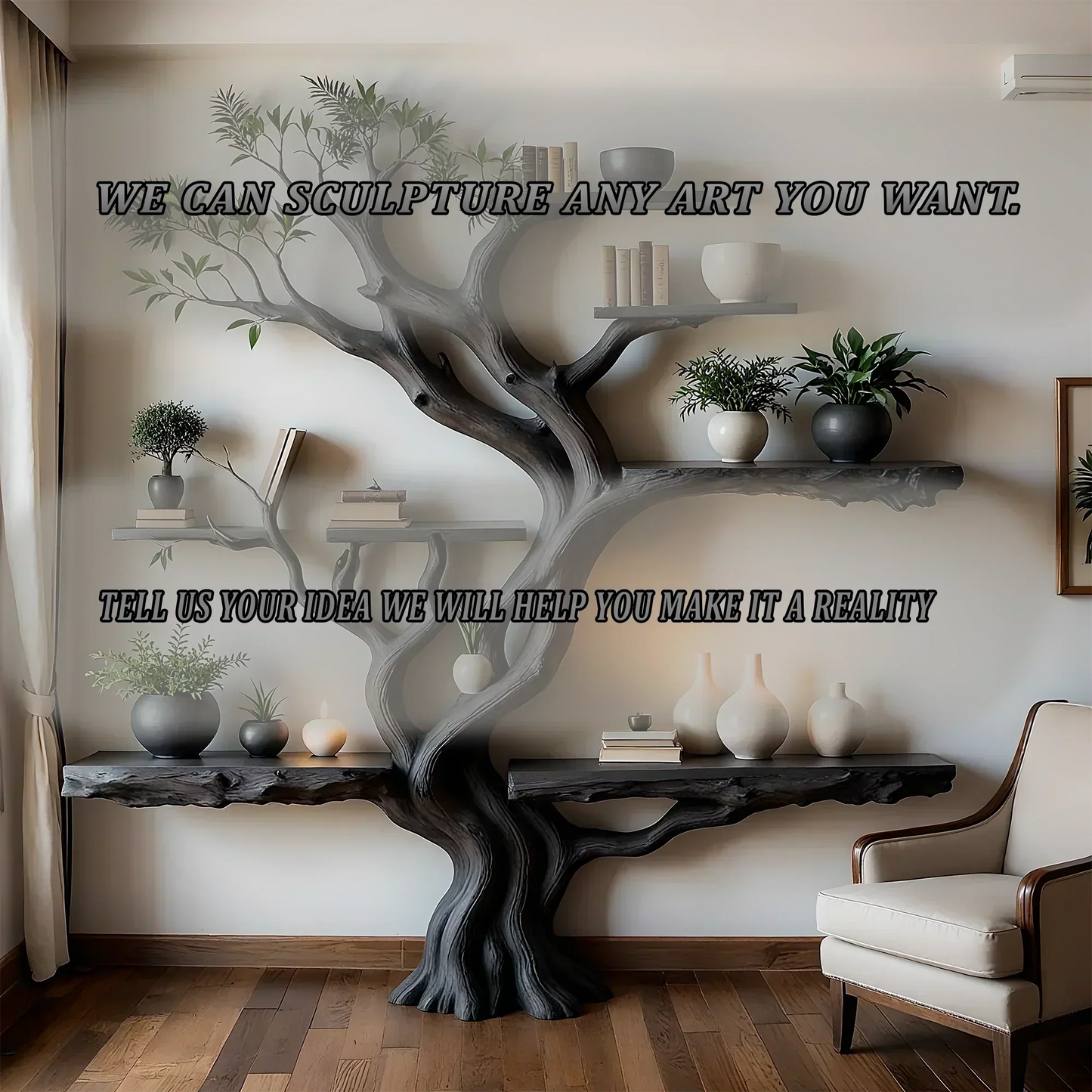 Tree Design Bookshelf – Rustic Charm in Solid Wood 
