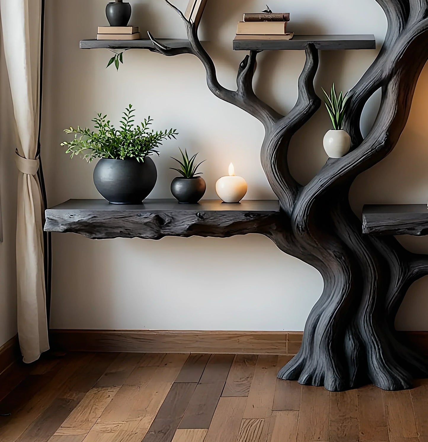 Tree Design Bookshelf – Rustic Charm in Solid Wood 
