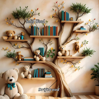Wooden bookshelf designed in the shape of a tree - Create a joyful study space for children 