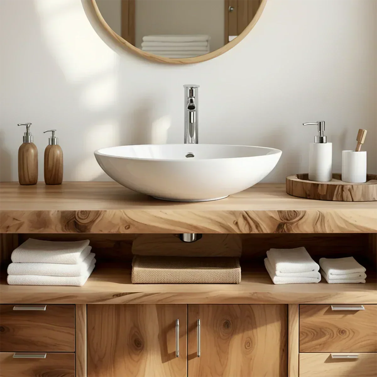 Live Edge Solid Wood Bathroom Vanity – Japandi Organic Design - Rustira