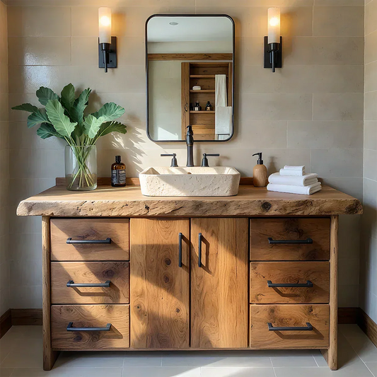 Live Edge Solid Wood Bathroom Vanity – Rustic Wabi-Sabi Cabinet - Rustira