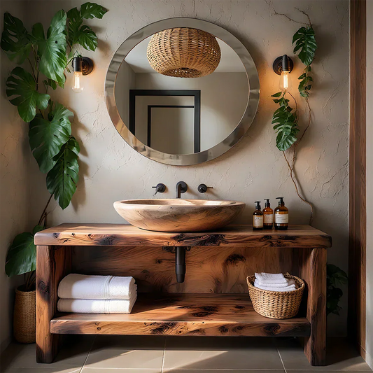 Organic Live-Edge Solid Wood Bathroom Vanity - Rustira