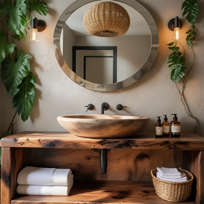 Organic Live-Edge Solid Wood Bathroom Vanity - Rustira