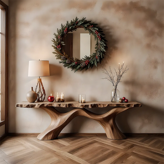 Live Edge Walnut Console Table – Handcrafted Wave Base - Rustira