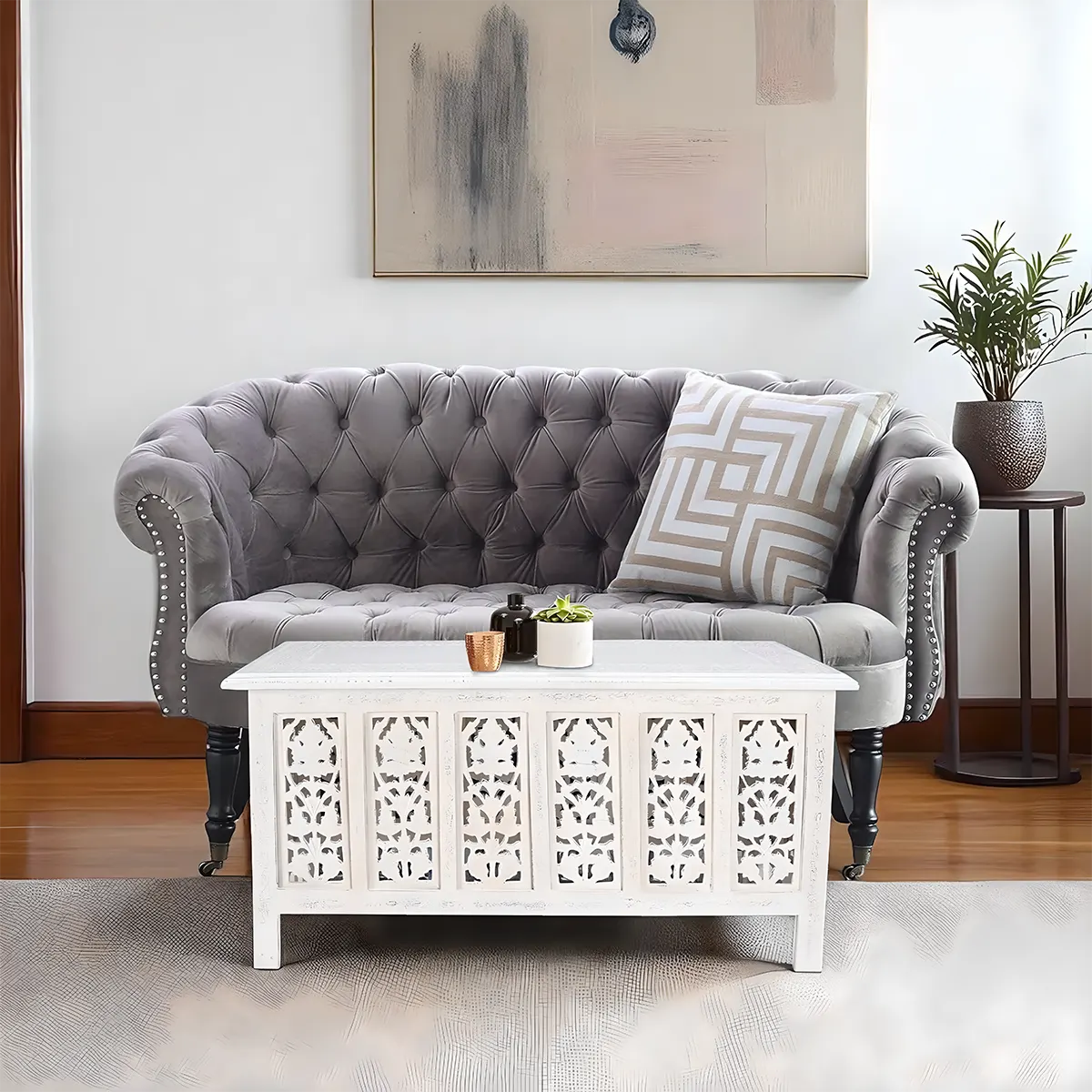 Luxury Carved Wooden Coffee Table – Exquisite Boho Style 