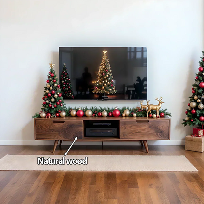 Mid-Century Modern Solid Wood TV Stand with Clean Walnut Finish - Rustira