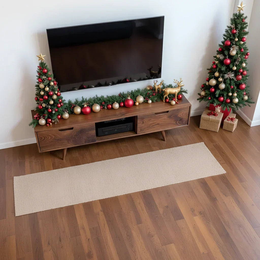 Mid-Century Modern Solid Wood TV Stand with Clean Walnut Finish - Rustira