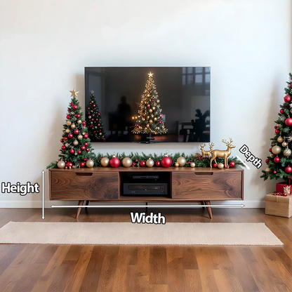 Mid-Century Modern Solid Wood TV Stand with Clean Walnut Finish - Rustira