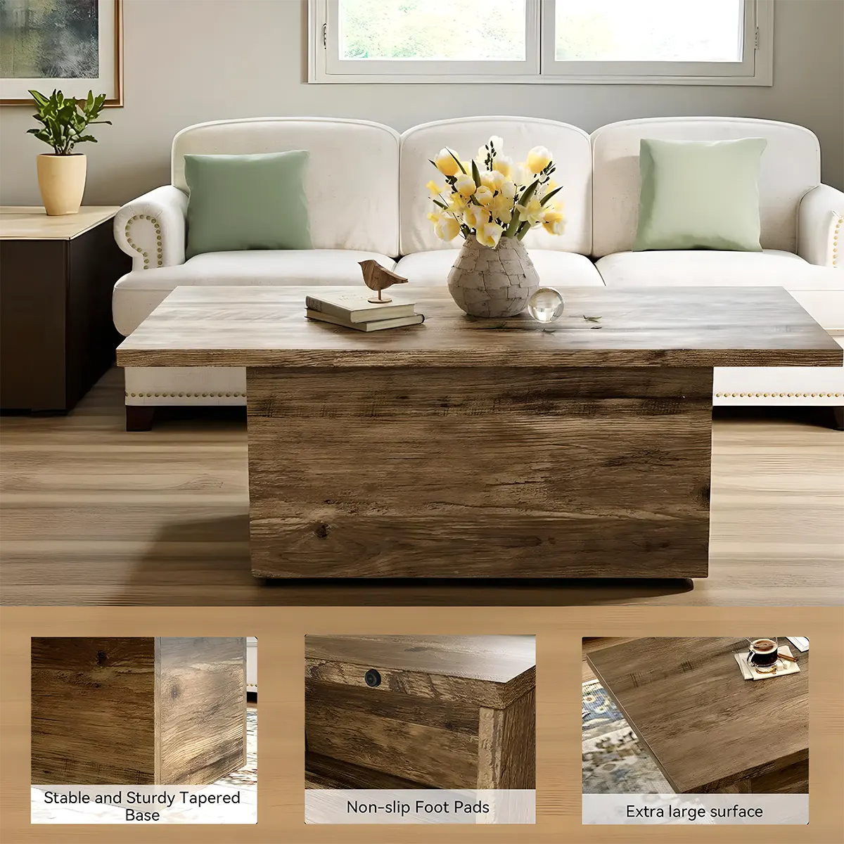Minimalist Style Natural Wood Coffee Table, Unique And Sophisticated Design 