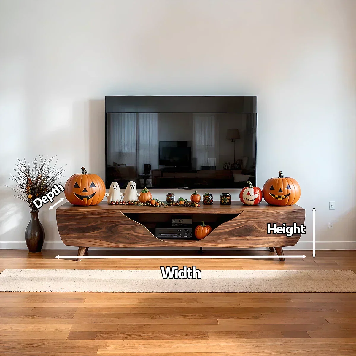 Modern Carved Walnut TV Console With Organic Flowing Doors - Rustira