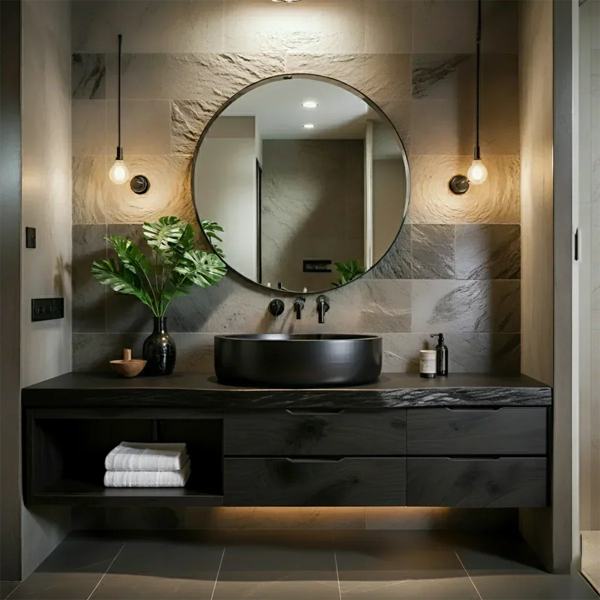 Modern Floating Natural Solid Wood Bathroom Vanity - Rustira