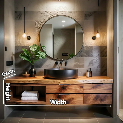 Modern Floating Natural Solid Wood Bathroom Vanity - Rustira