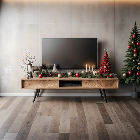 Modern Solid Wood TV Console with Minimalist Holiday Display Design - Rustira
