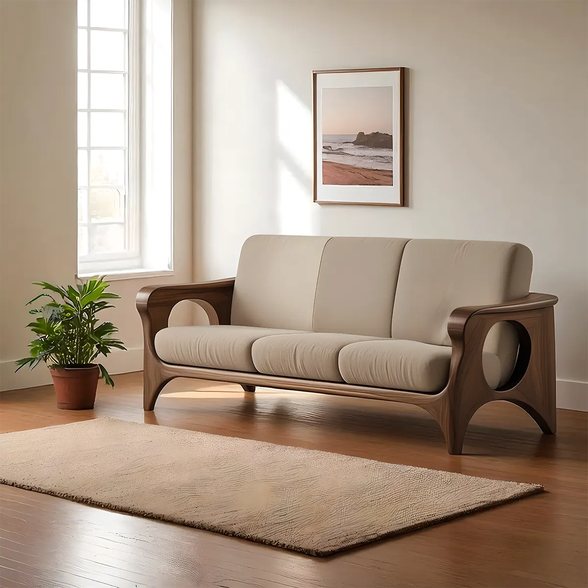 Modern design Ash wood sofa - Solid wood frame, bright and elegant grain 