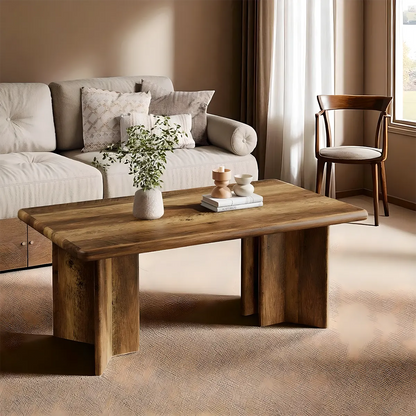 Modern natural wood tea table, Unique column leg design 