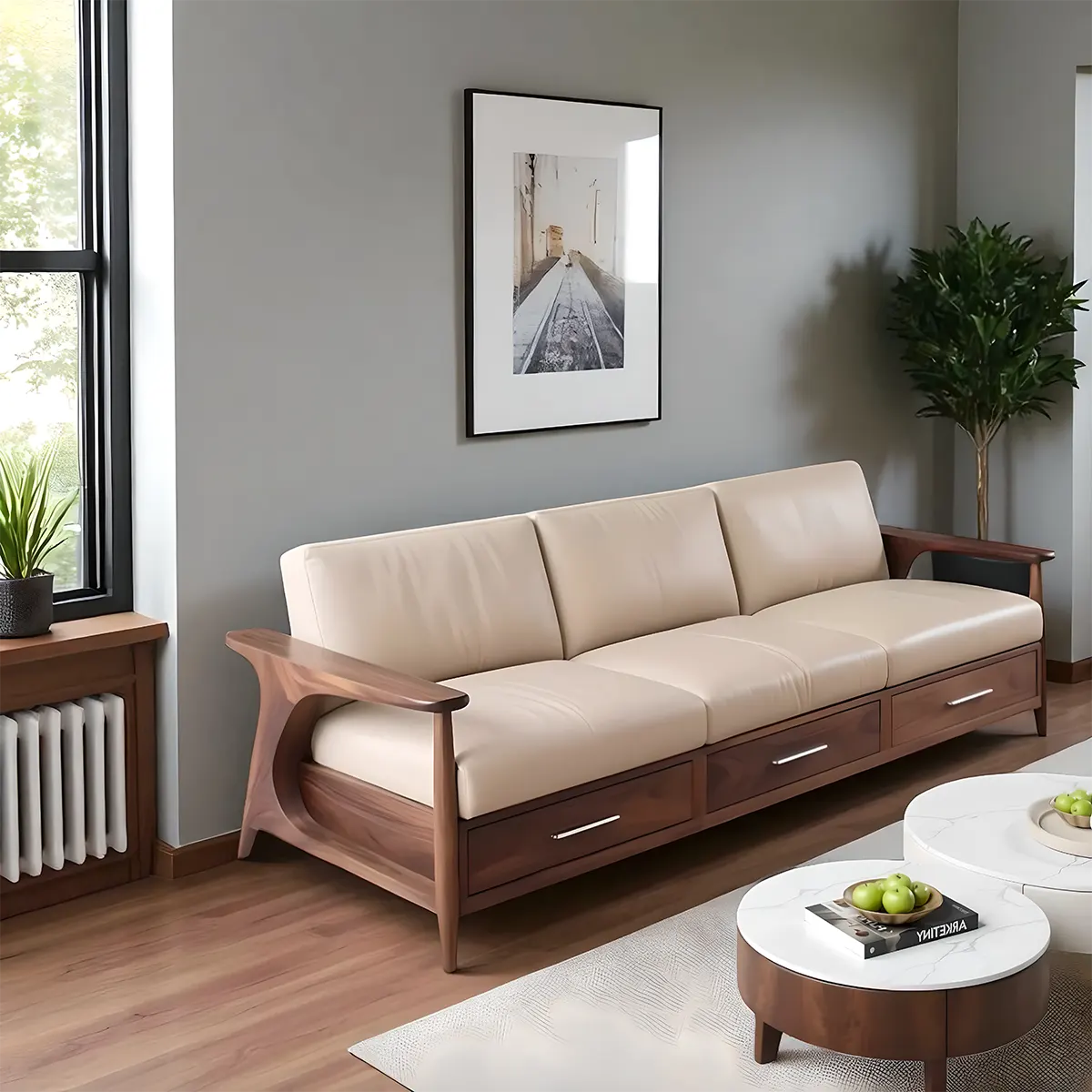 Modern style ash wood sofa – Luxurious natural wood grain frame 