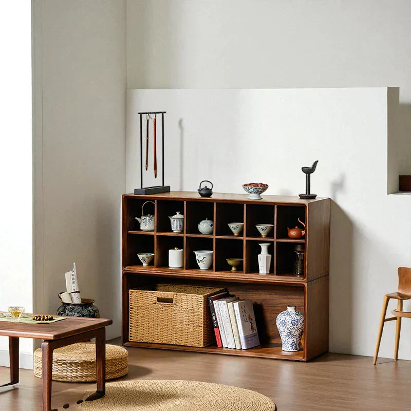 Multi-Compartment Wooden Tea Cabinet – Solid Wood Storage - Rustira
