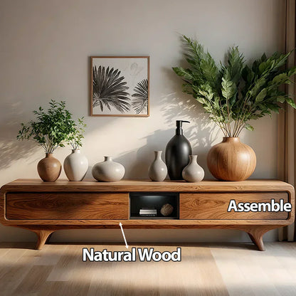 Organic Curved Solid Wood TV Stand – Mid-Century Modern Media Console - Rustira