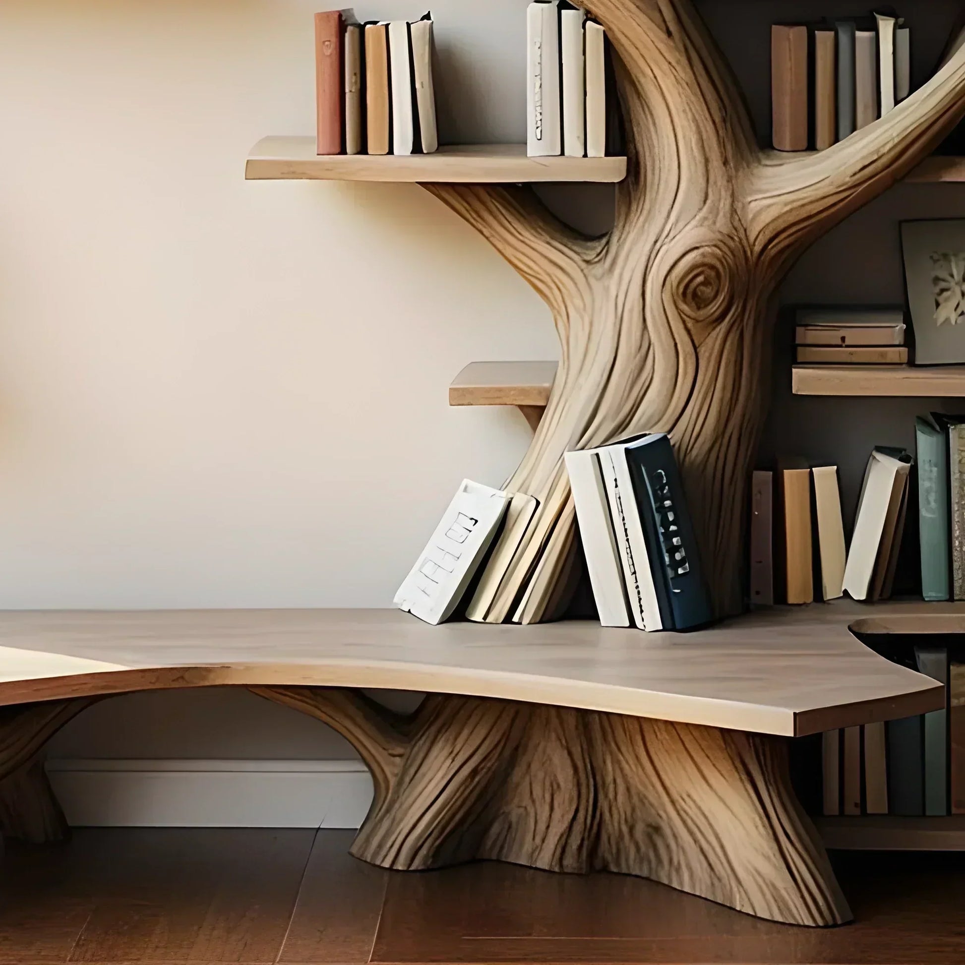 Solid wood tree shaped bookshelf, library bookshelf 