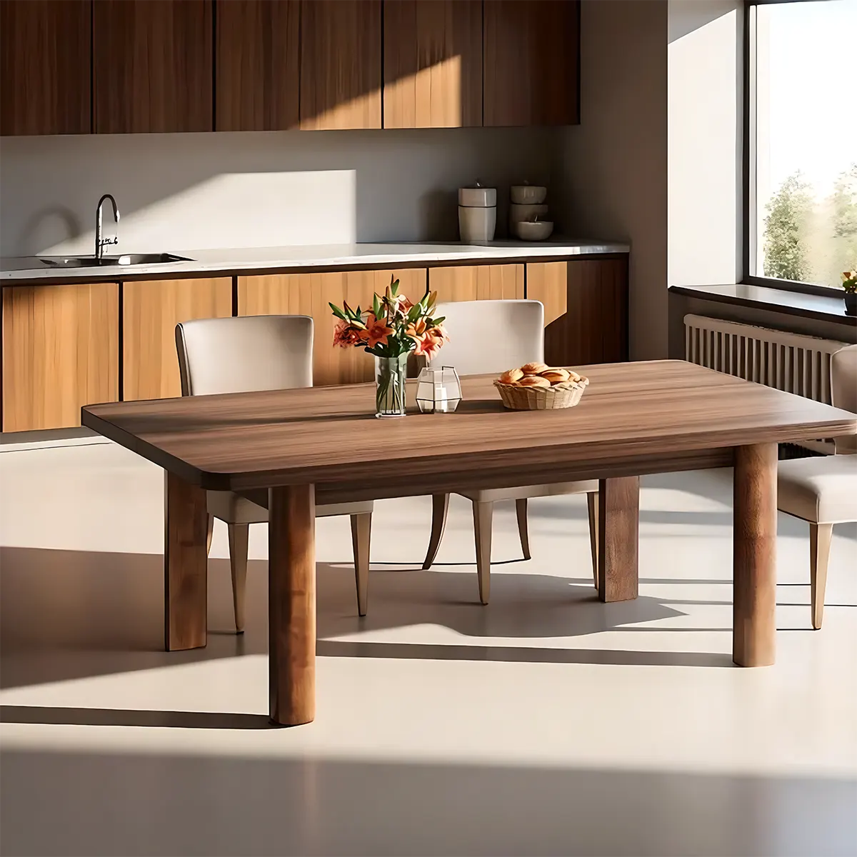 Rectangular Natural Wood Dining Table – Modern Design, Size 62.99" x 30.71" x 29.92" 
