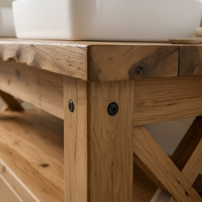 Rustic Farmhouse Solid Wood Double Sink Vanity With Drawers - Rustira