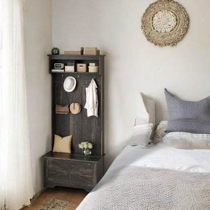 Rustic Hall Tree with Hooks & Storage Bench – 70.9” Entryway Organizer 