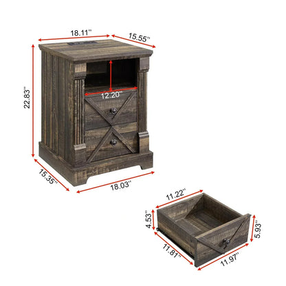 Rustic Wood Nightstand with Drawers – Farmhouse End Table Style 