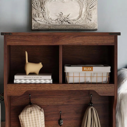 Rustic Wooden Hall Tree Entryway Organizer with Shoe Storage 
