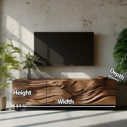 Sculpted Walnut TV Stand – Fluid Organic Modern Media Console - Rustira