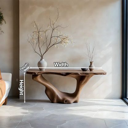 Sculptural Organic Solid Wood Console Table – Art Form Base - Rustira