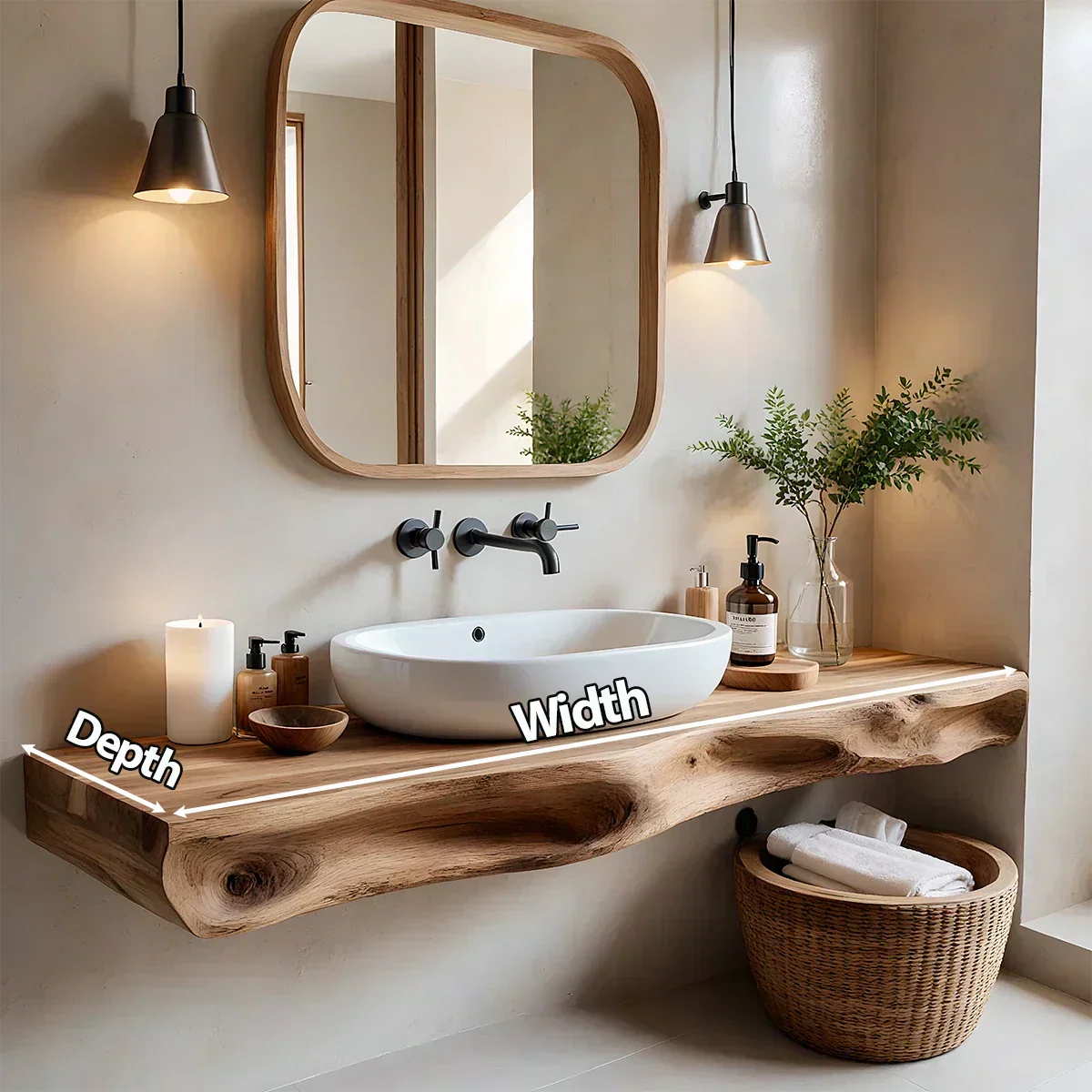 Serenity Floating Vanity – Natural Solid Wood Minimalist Console - Rustira