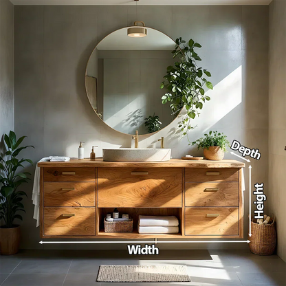 Solid Wood Double Floating Vanity with Stone Basin - Rustira