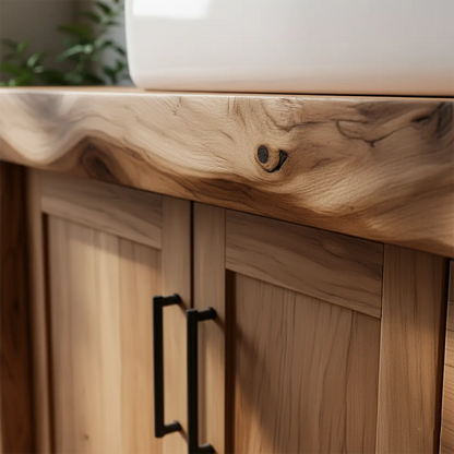 Solid Wood Live Edge Bathroom Vanity with Cabinet & Drawers - Rustira