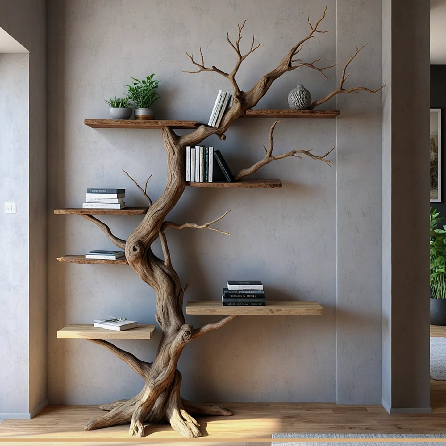 Solid wood tree wall hanging tree branch coat rack rustic art home decor 