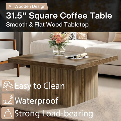Square grooved wooden tea table, grooved base, modern Nordic style 