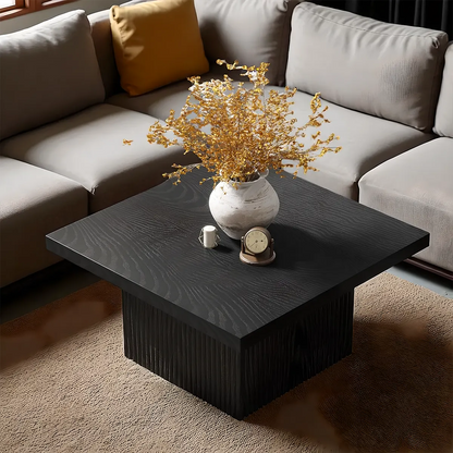 Square grooved wooden tea table, grooved base, modern Nordic style