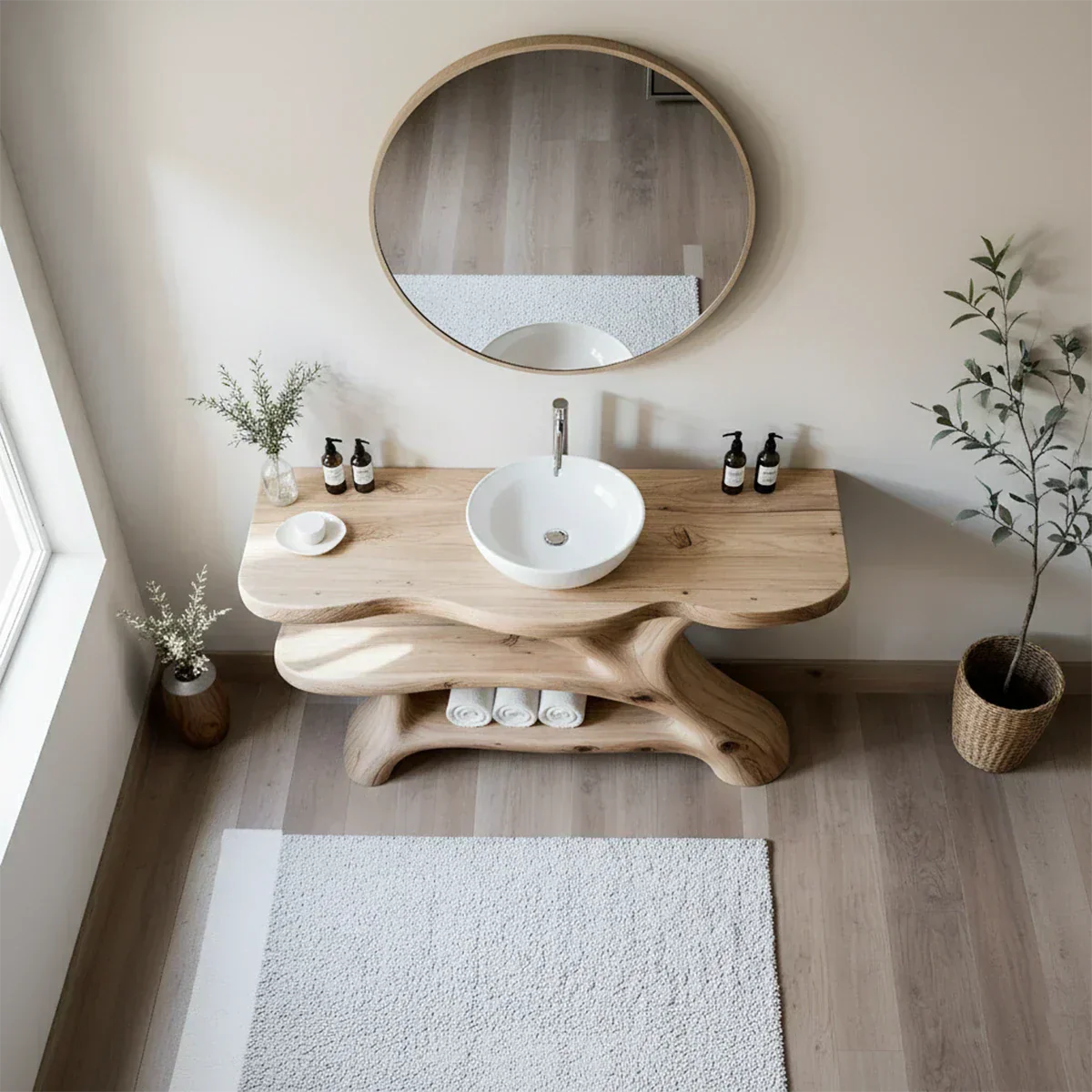 Tree Branch Solid Wood Vanity with Sculptural Base - Rustira