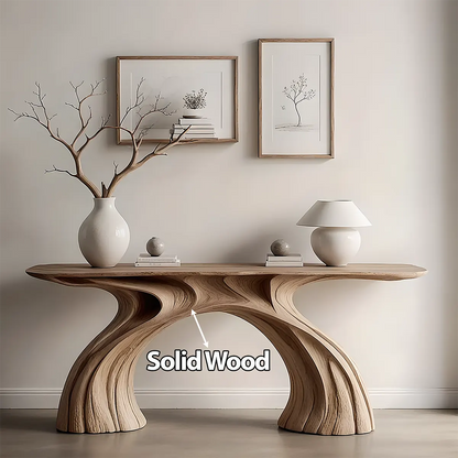 Wave Arch Oak Console Table – Minimal Sculptural Design - Rustira